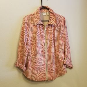 Zenergy Red Ecru Jacket Chico's Sz 1 (Reg. 8)